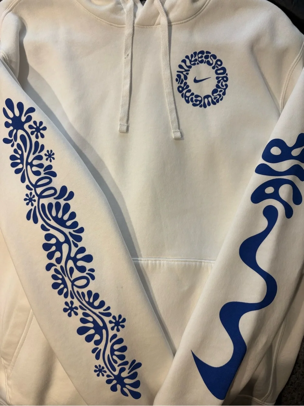 Nike White Hoodie with Blue Graphic - Men's Pullover